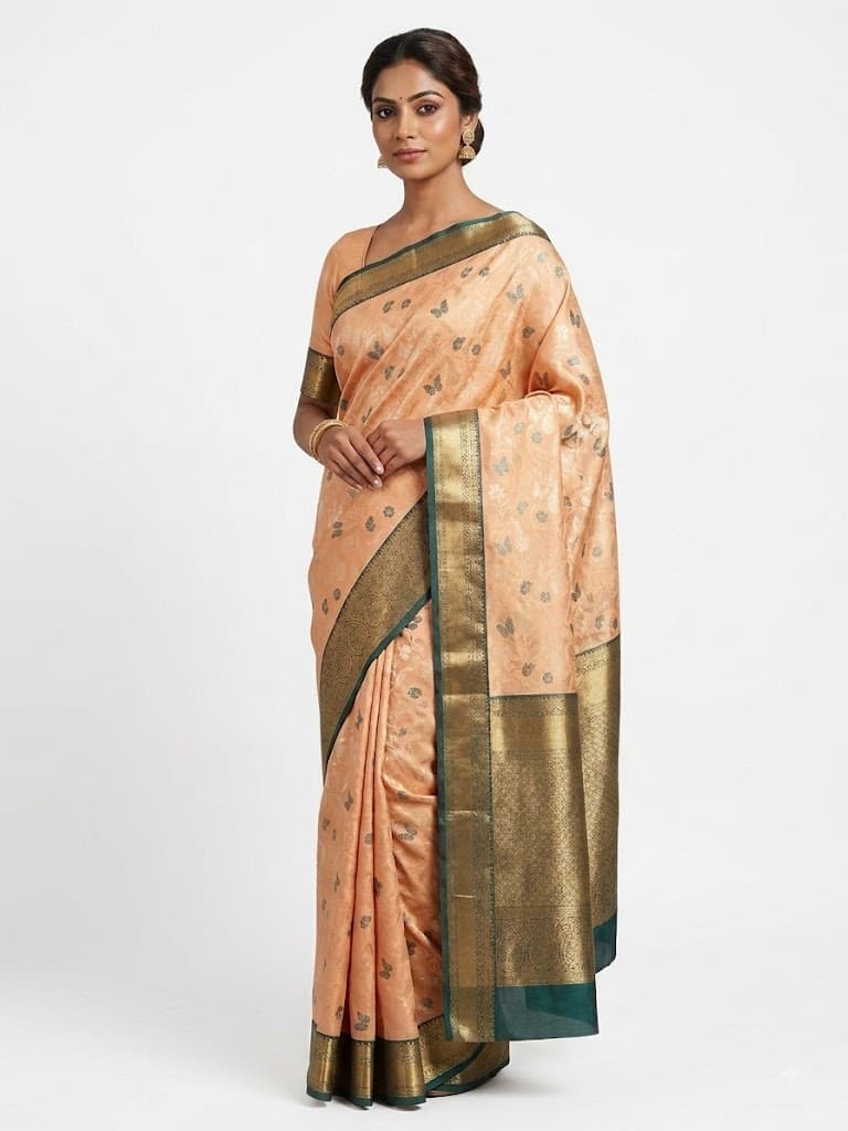 A beautiful semi Kanchi Pattu Tissue saree with delicate butterfly and floral motifs.jpeg